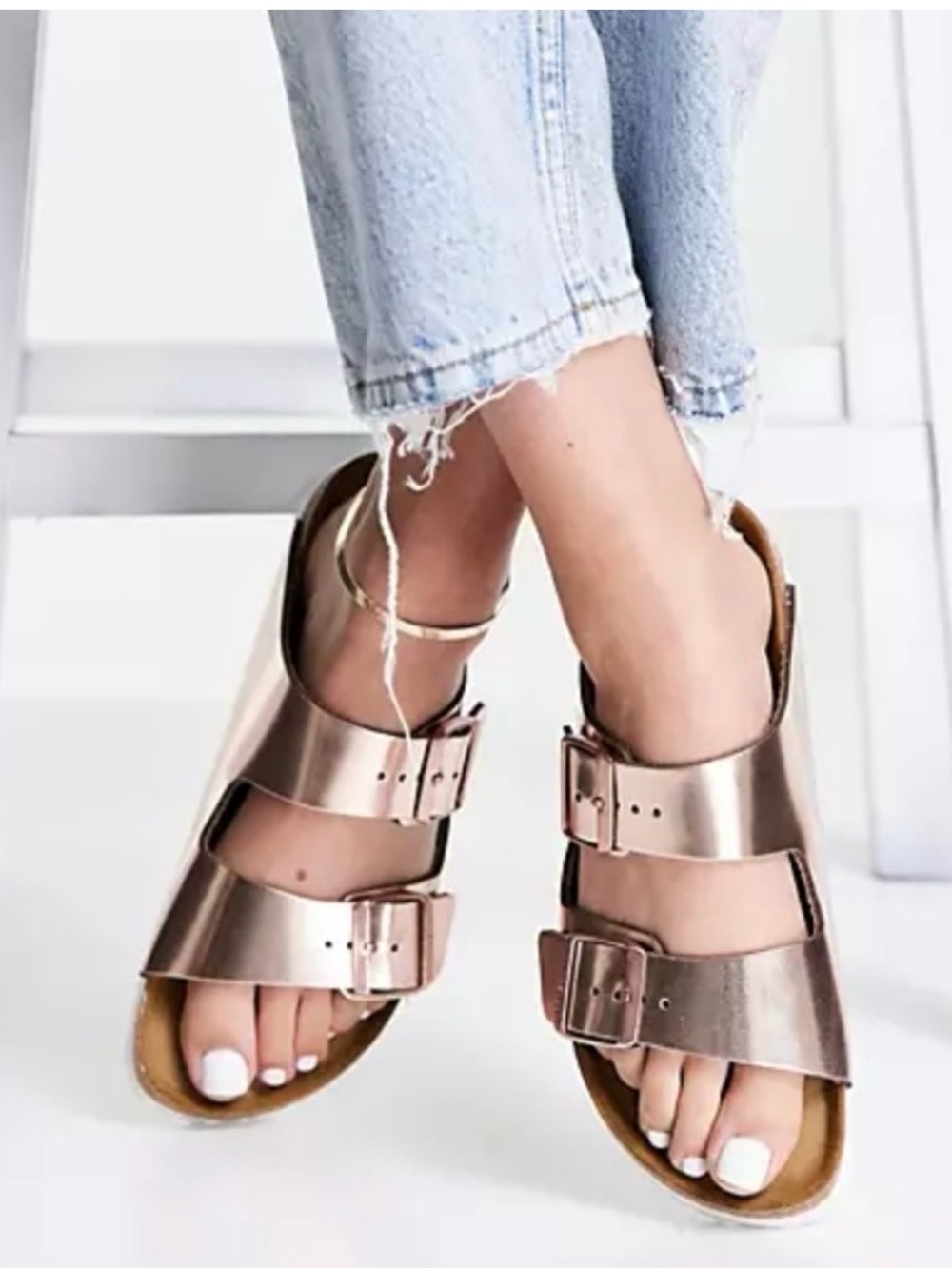 Rose Gold Metallic Copper Birkenstock Arizona Two Strap Sandals - Like new sz 37